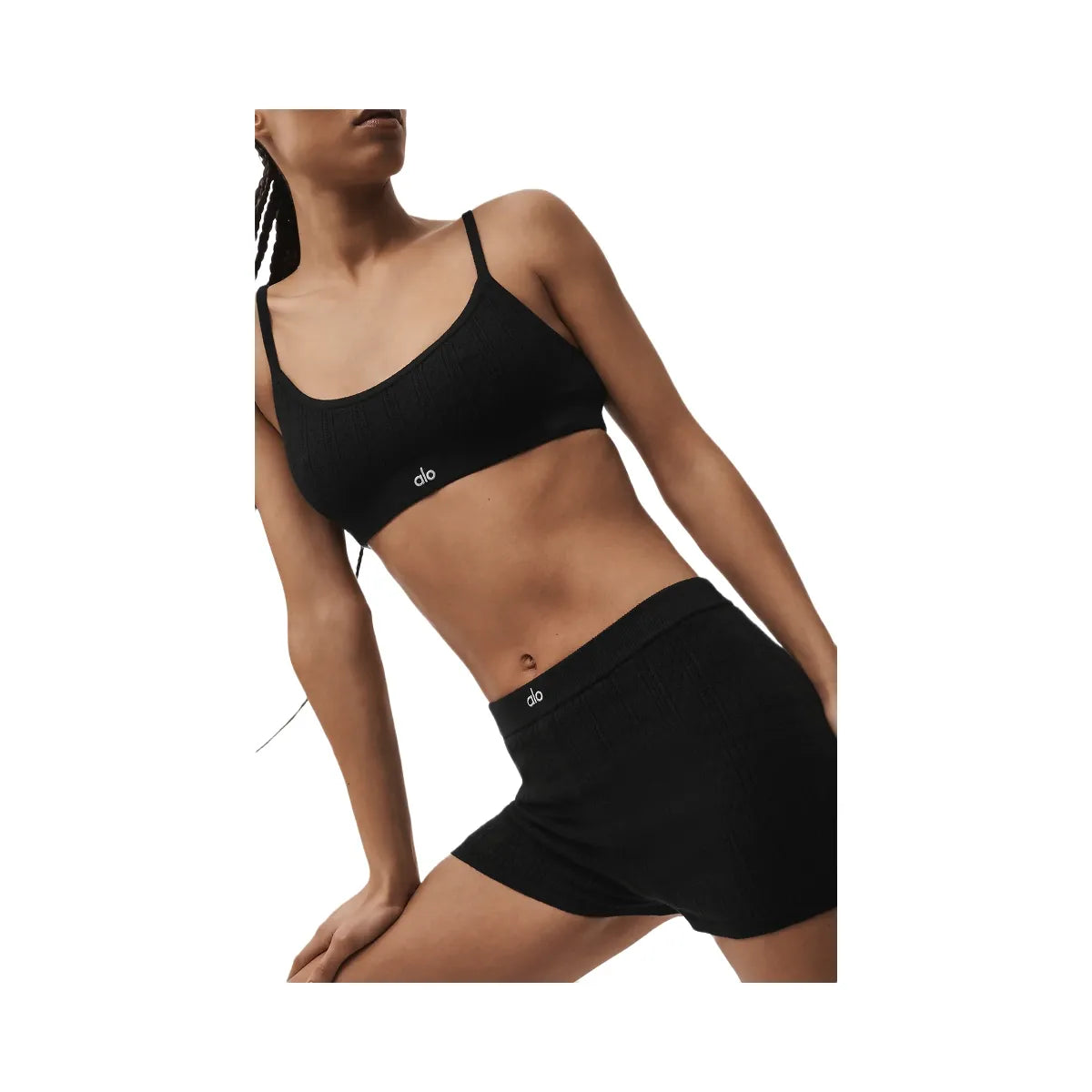 Alo Women's Pointelle Sweater Be Mine Bra - Black