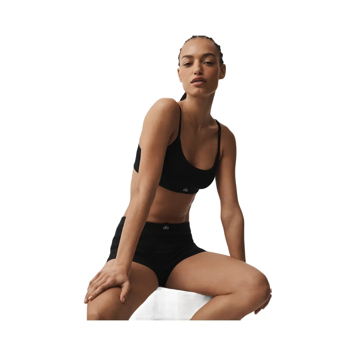 Alo Women's Pointelle Sweater Be Mine Bra - Black