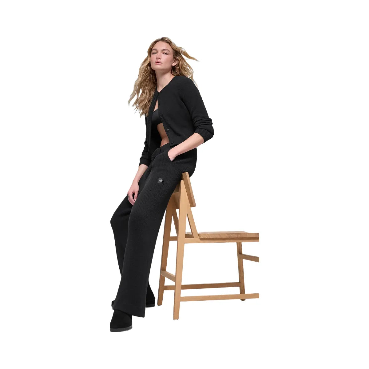 Alo Women's Snuggle Up Sweater High-Waist Wide Leg Pant - Black