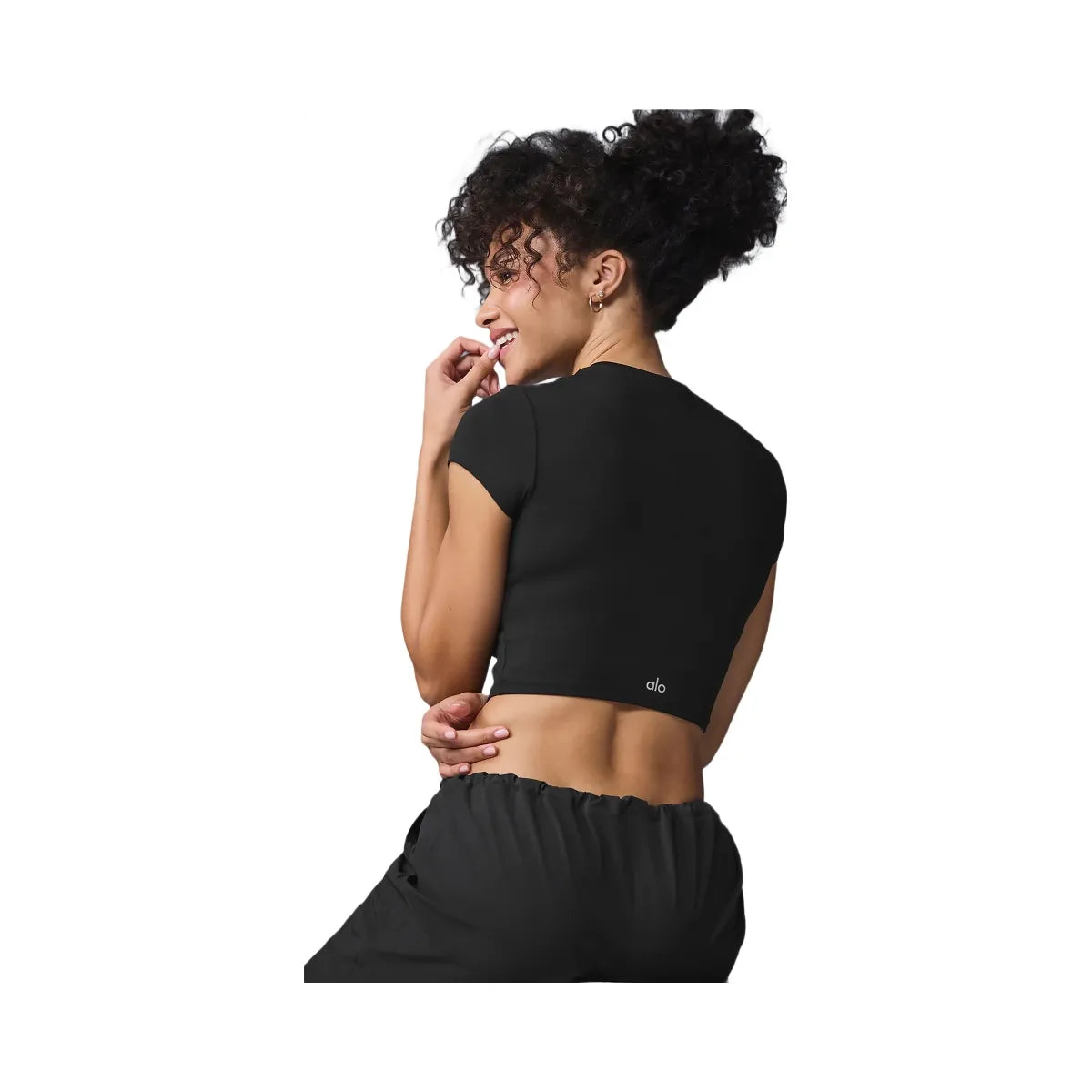 Alo Women's soft Crop Finesse Short Sleeve - Black