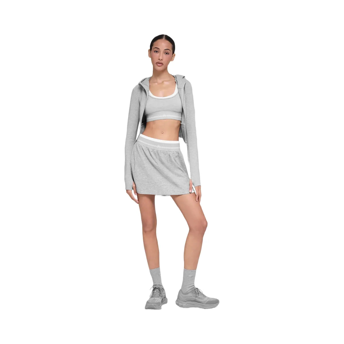 Alo Women's soft Better Together Tennis Skirt - Athletic Heather Grey/White