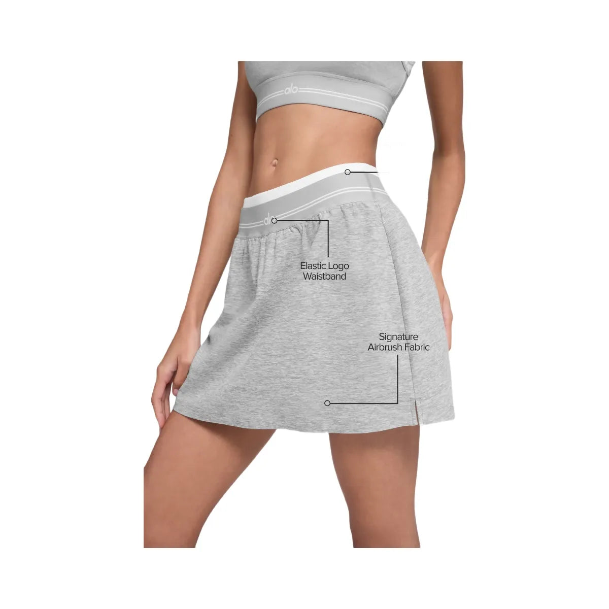 Alo Women's soft Better Together Tennis Skirt - Athletic Heather Grey/White