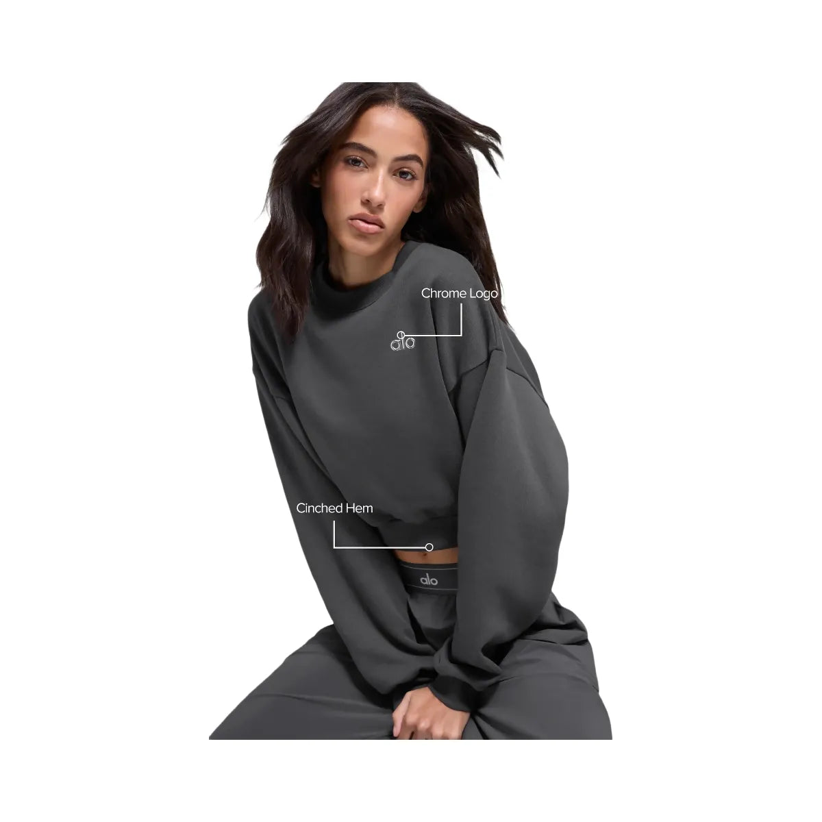 Alo Women's Cropped Accolade Crewneck - Anthracite