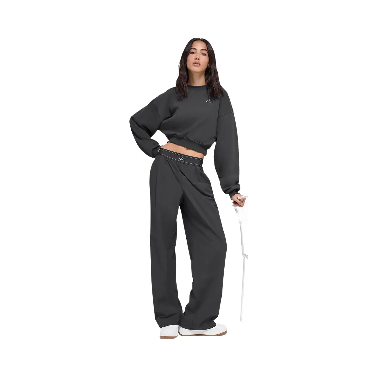 Alo Women's Cropped Accolade Crewneck - Anthracite
