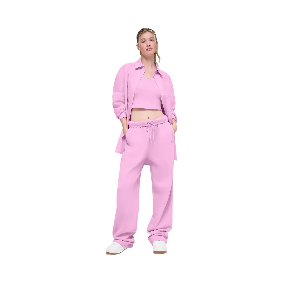 Alo Women's Cotton Real Deal Button Up Long Sleeve - Candy Heart Pink