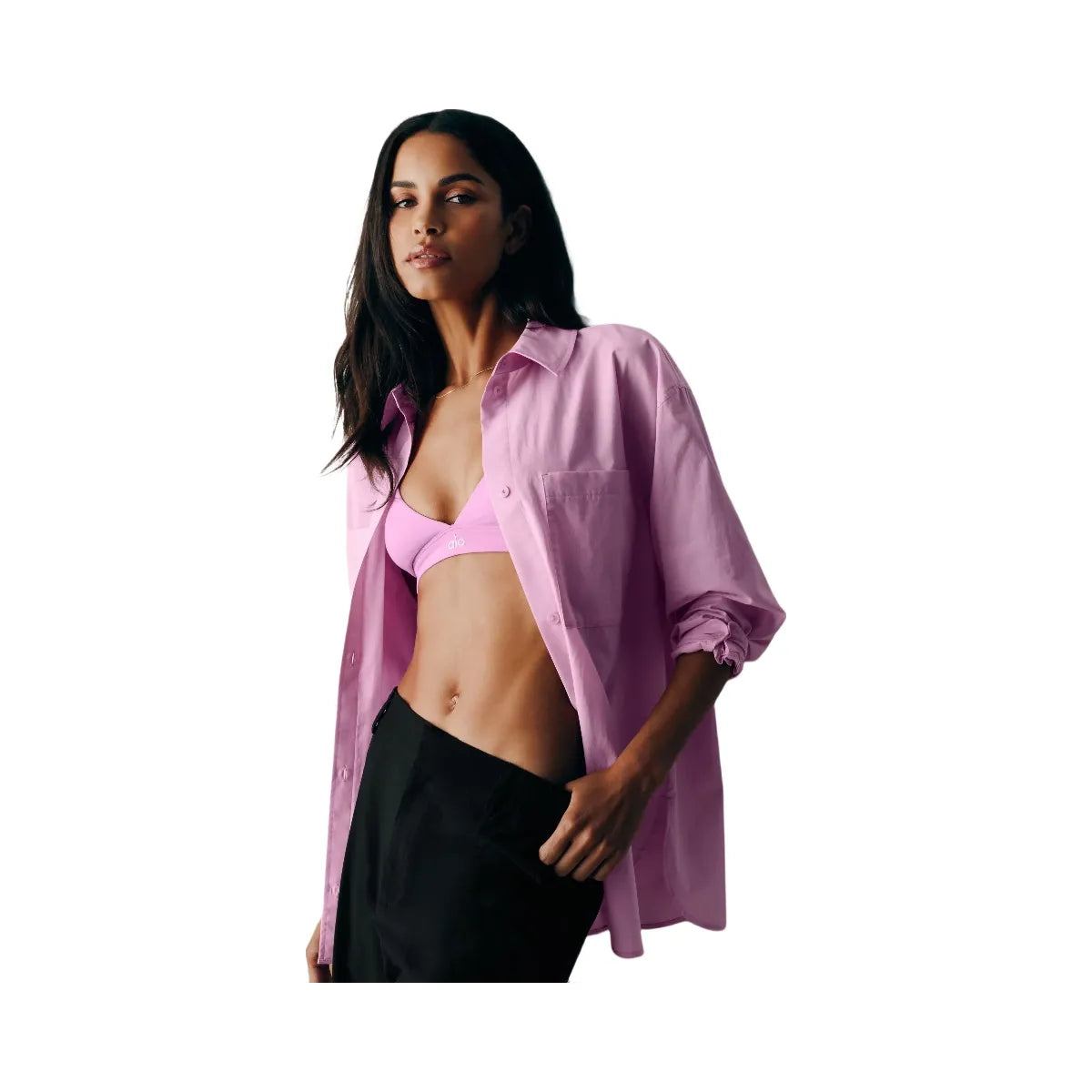 Alo Women's Cotton Real Deal Button Up Long Sleeve - Candy Heart Pink