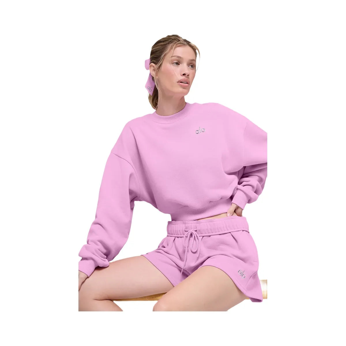 Alo Women's Cropped Accolade Crewneck - Candy Heart Pink