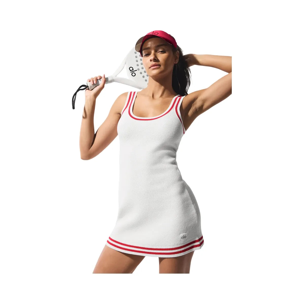 Alo Women's Tennis Club Sweater Knit Dress - White/Candy Red