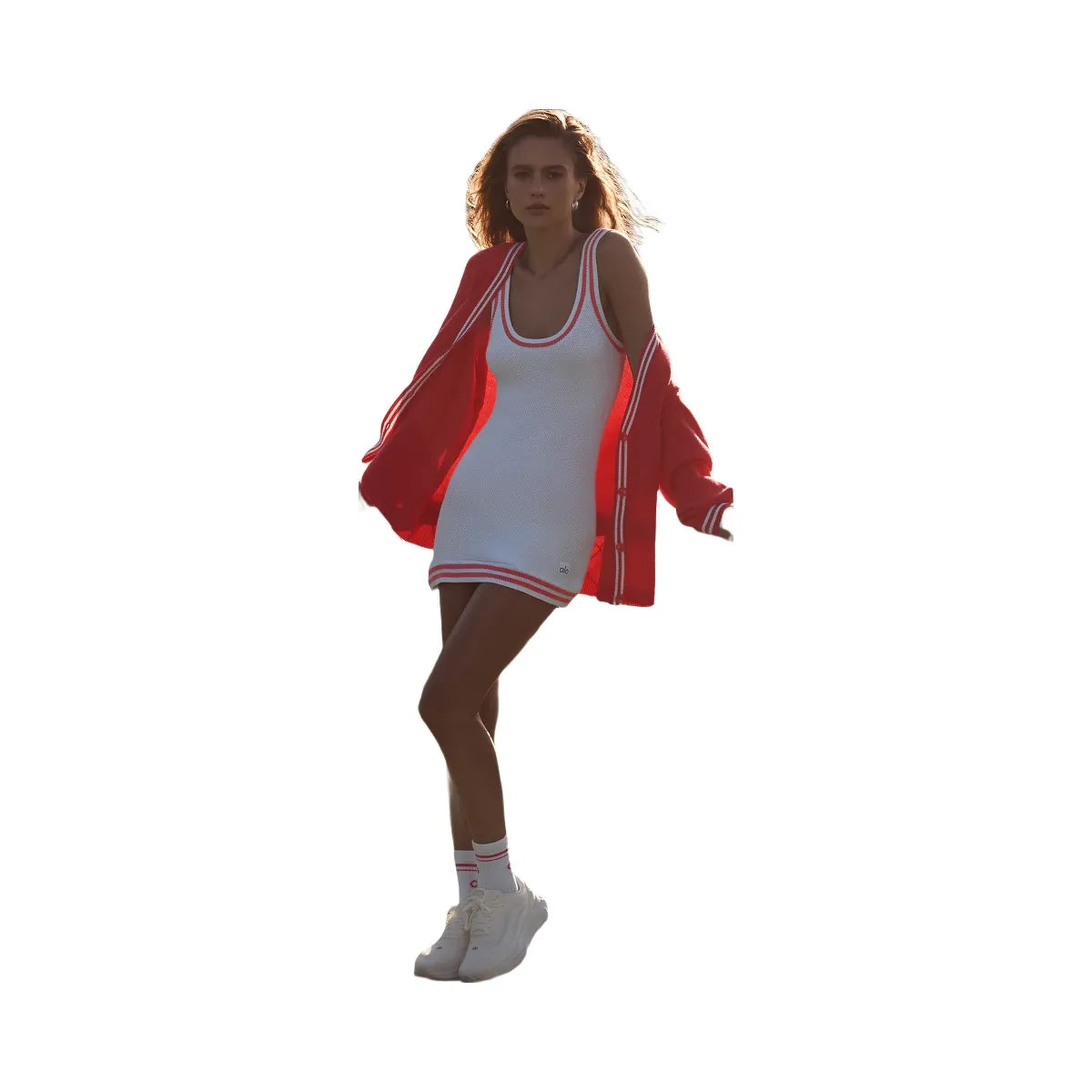Alo Women's Tennis Club Sweater Knit Dress - White/Candy Red