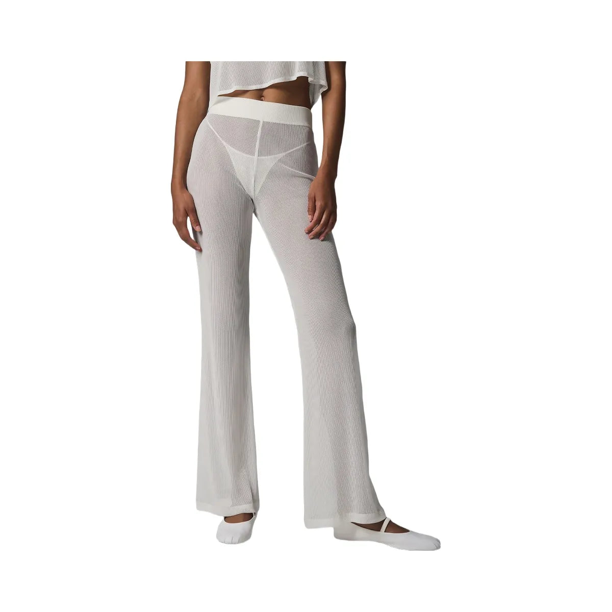 Alo Women's Striped Mesh Tropical Nights Flare Pant - Ivory