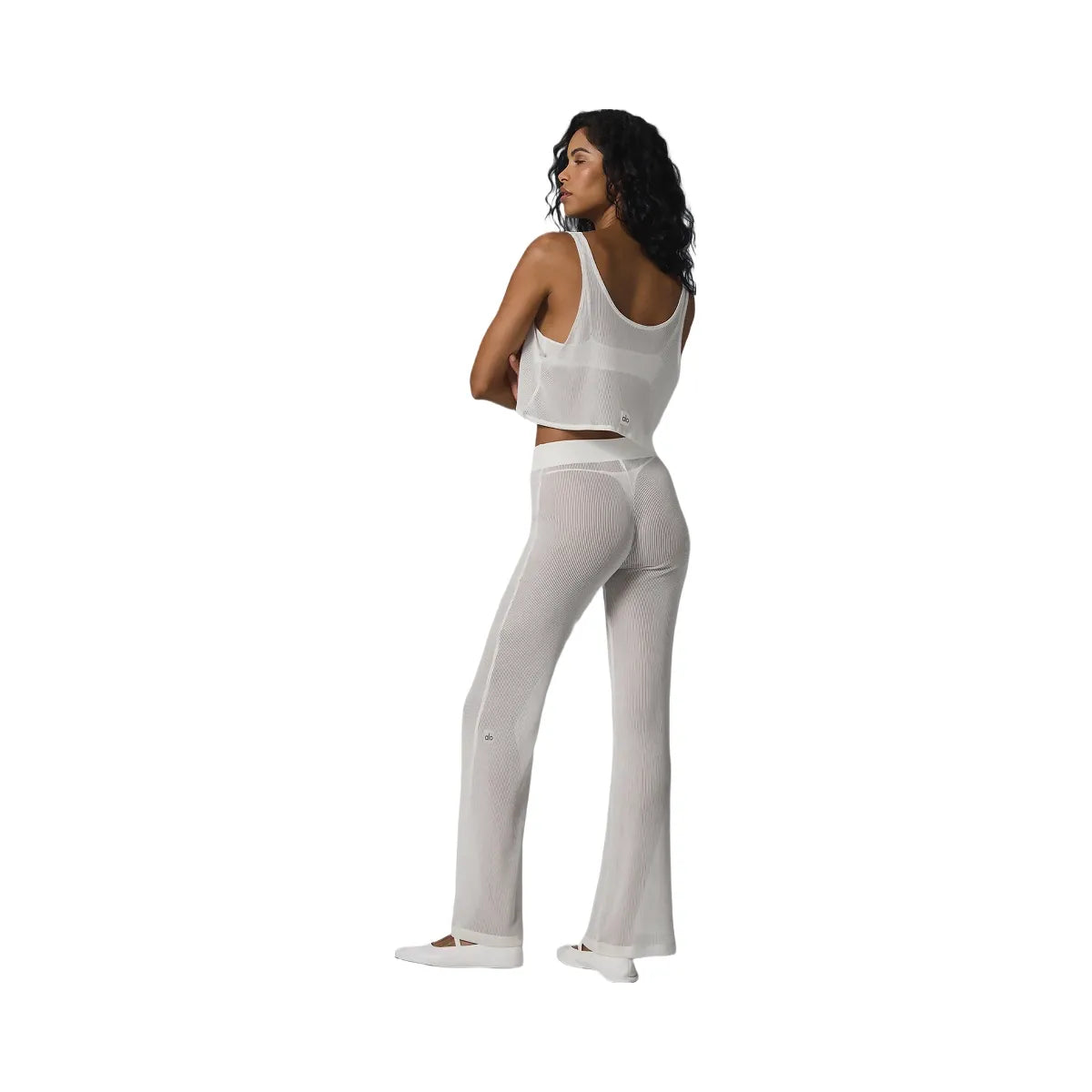 Alo Women's Striped Mesh Tropical Nights Flare Pant - Ivory