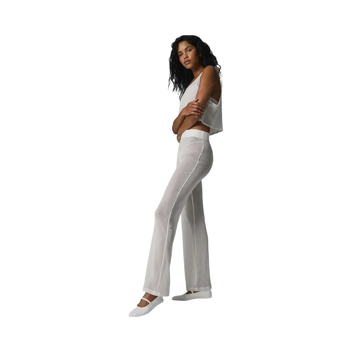 Alo Women's Striped Mesh Tropical Nights Flare Pant - Ivory