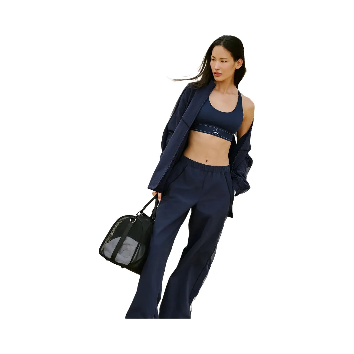 Alo Women's High-Waist Origin Wide Leg Track Pant - Navy/Black