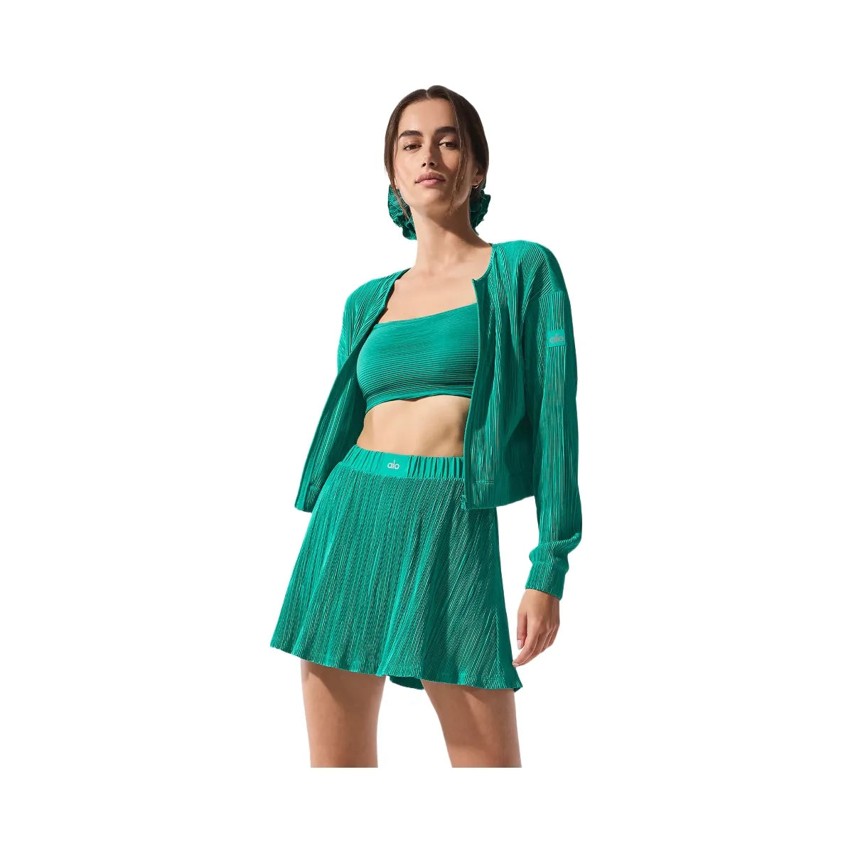 Alo Women's Cropped Micro Plisse Jacket - Spruce Green