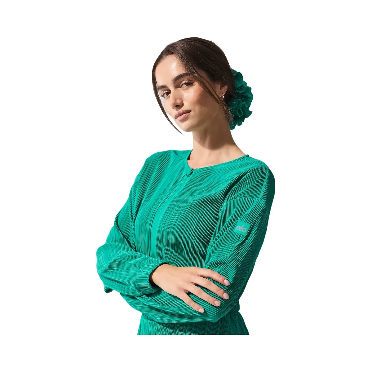 Alo Women's Cropped Micro Plisse Jacket - Spruce Green
