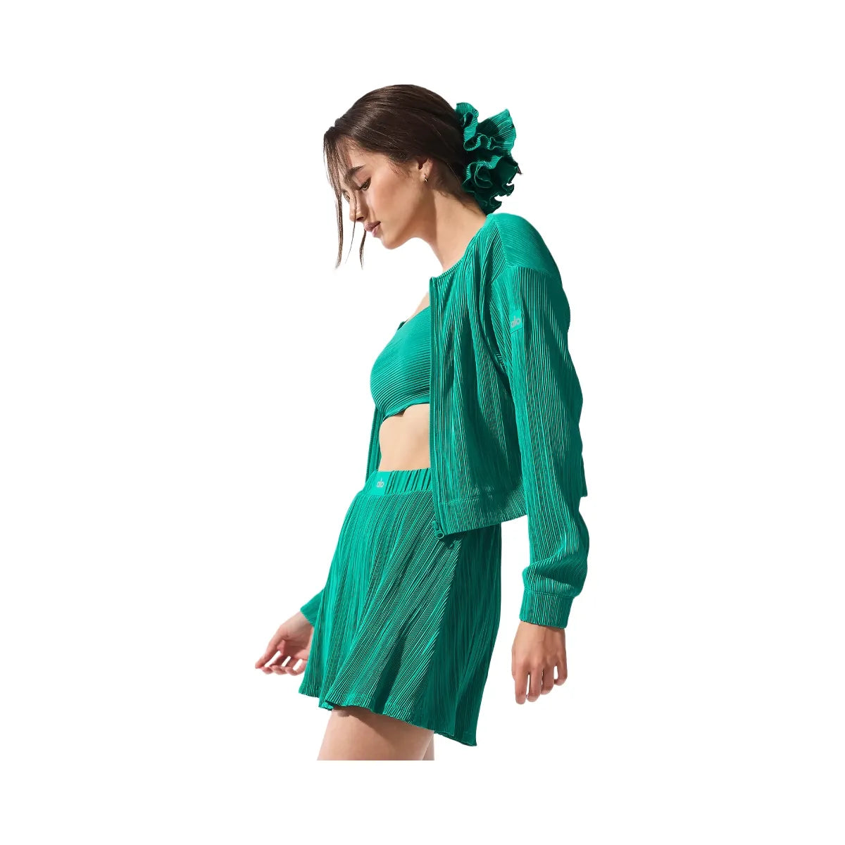 Alo Women's Cropped Micro Plisse Jacket - Spruce Green
