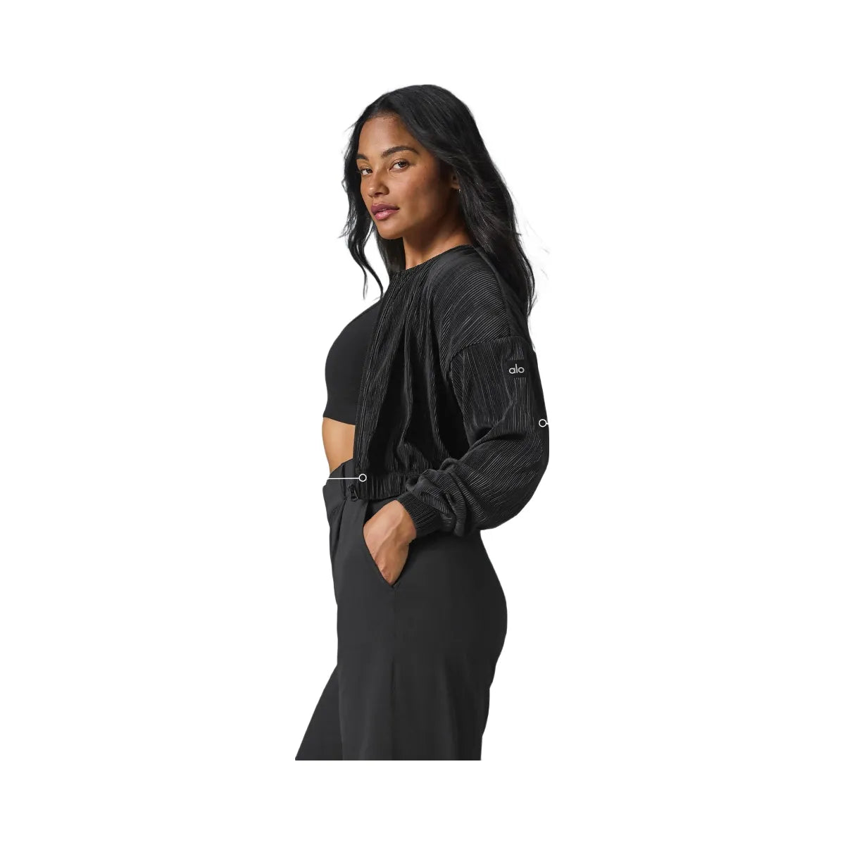 Alo Women's Cropped Micro Plisse Jacket - Black