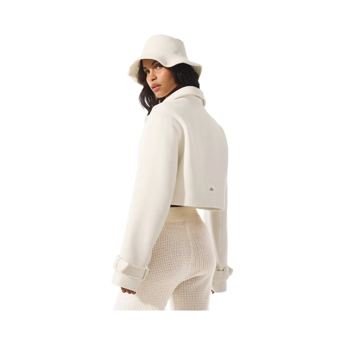 Alo Women's Wool Cropped Metro Trench - Ivory