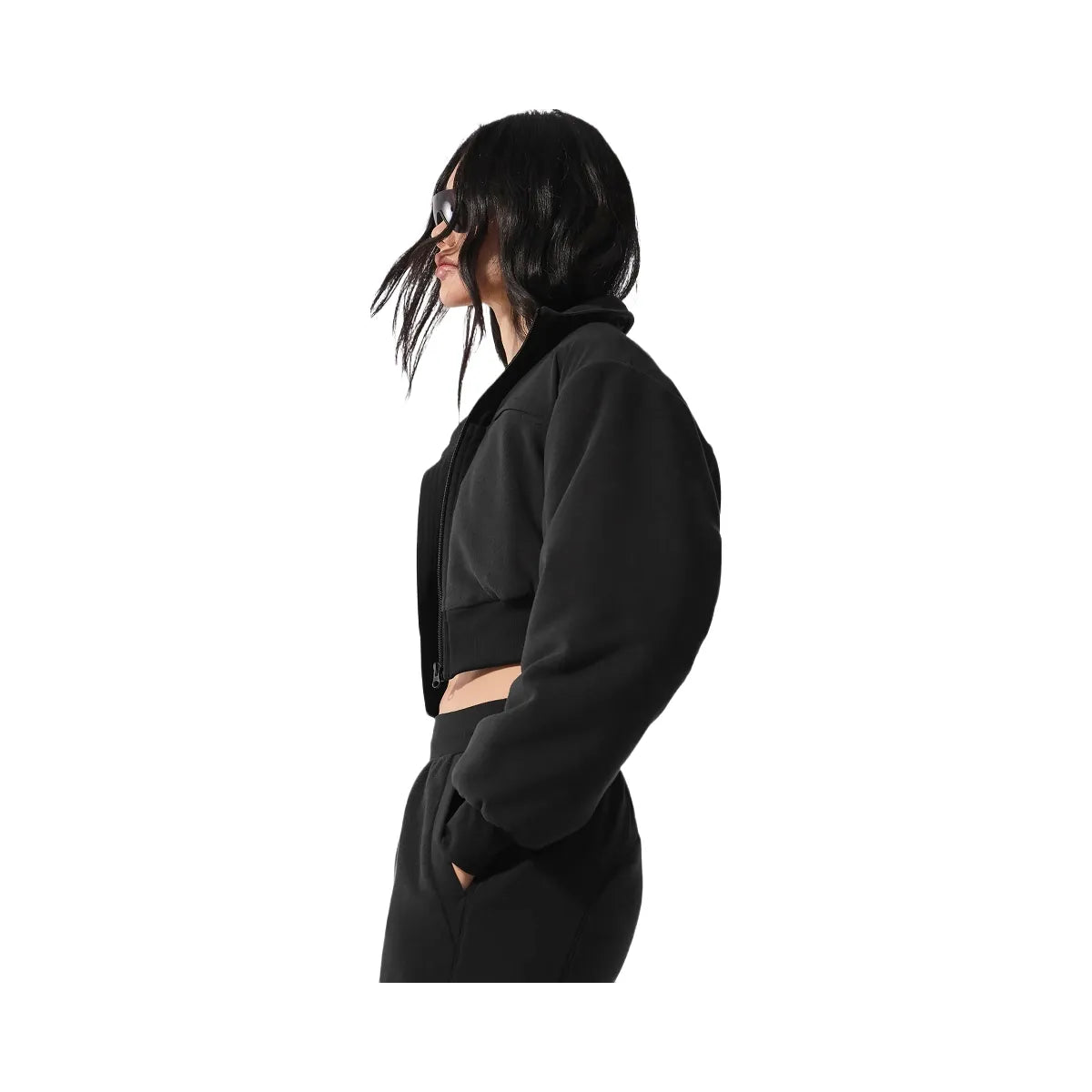 Alo Women's Polar Fleece Cropped Wintry Mix Jacket - Black