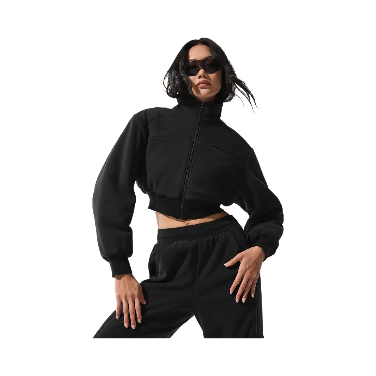Alo Women's Polar Fleece Cropped Wintry Mix Jacket - Black