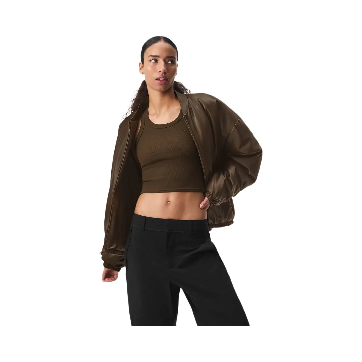 Alo Women's Faux Leather Premier Bomber - Espresso