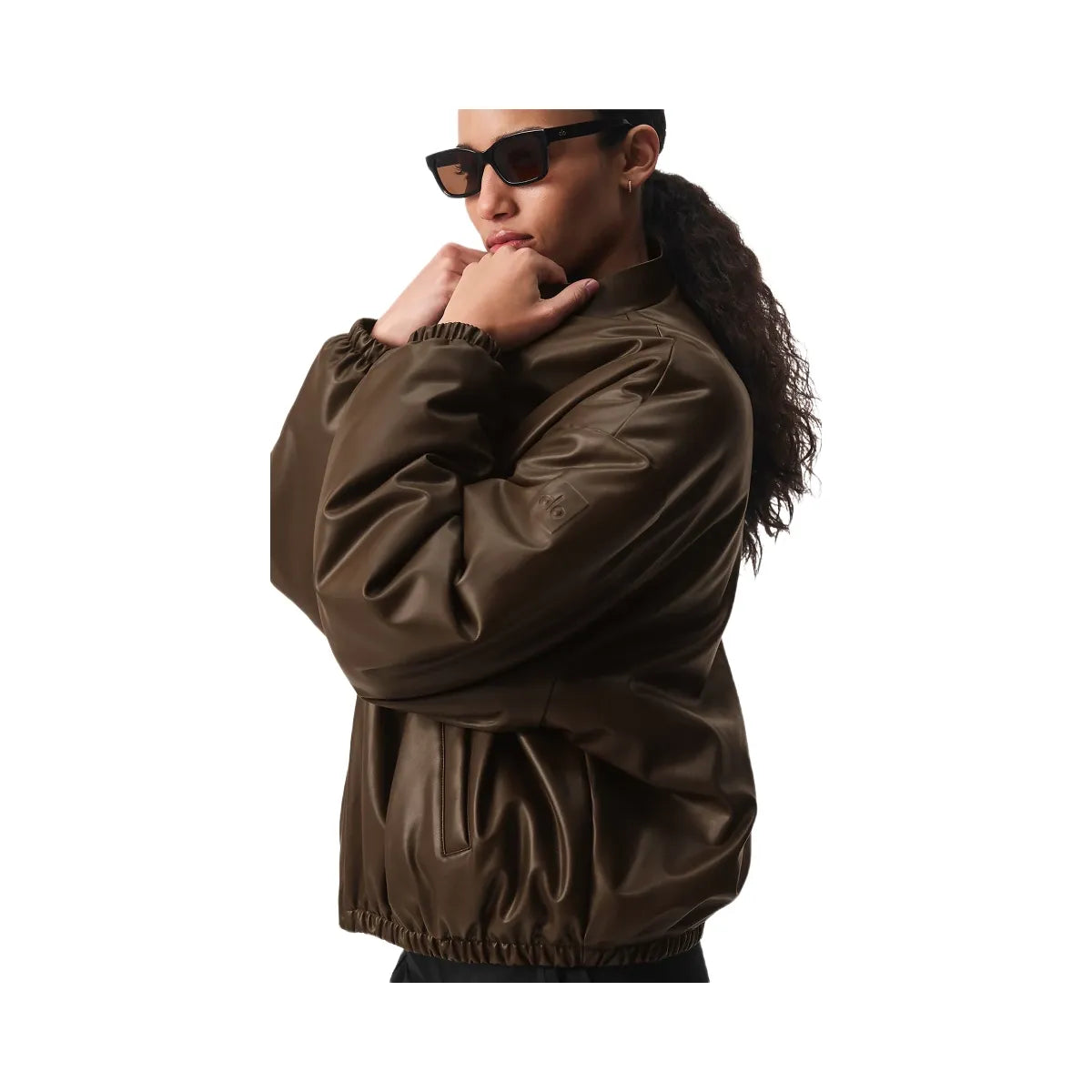 Alo Women's Faux Leather Premier Bomber - Espresso