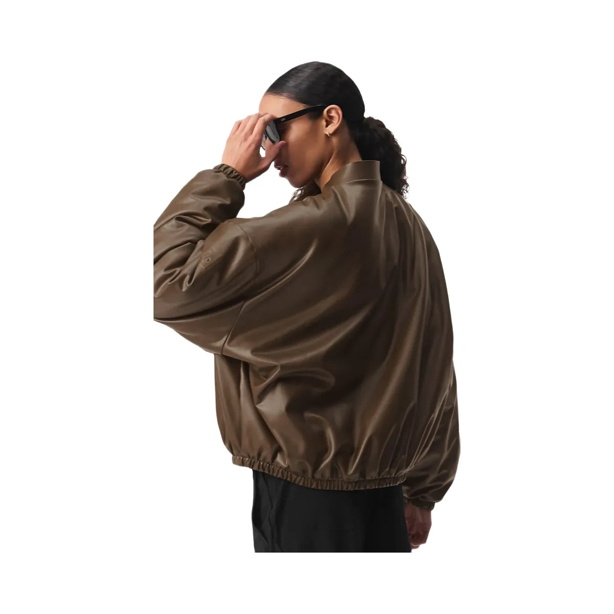 Alo Women's Faux Leather Premier Bomber - Espresso