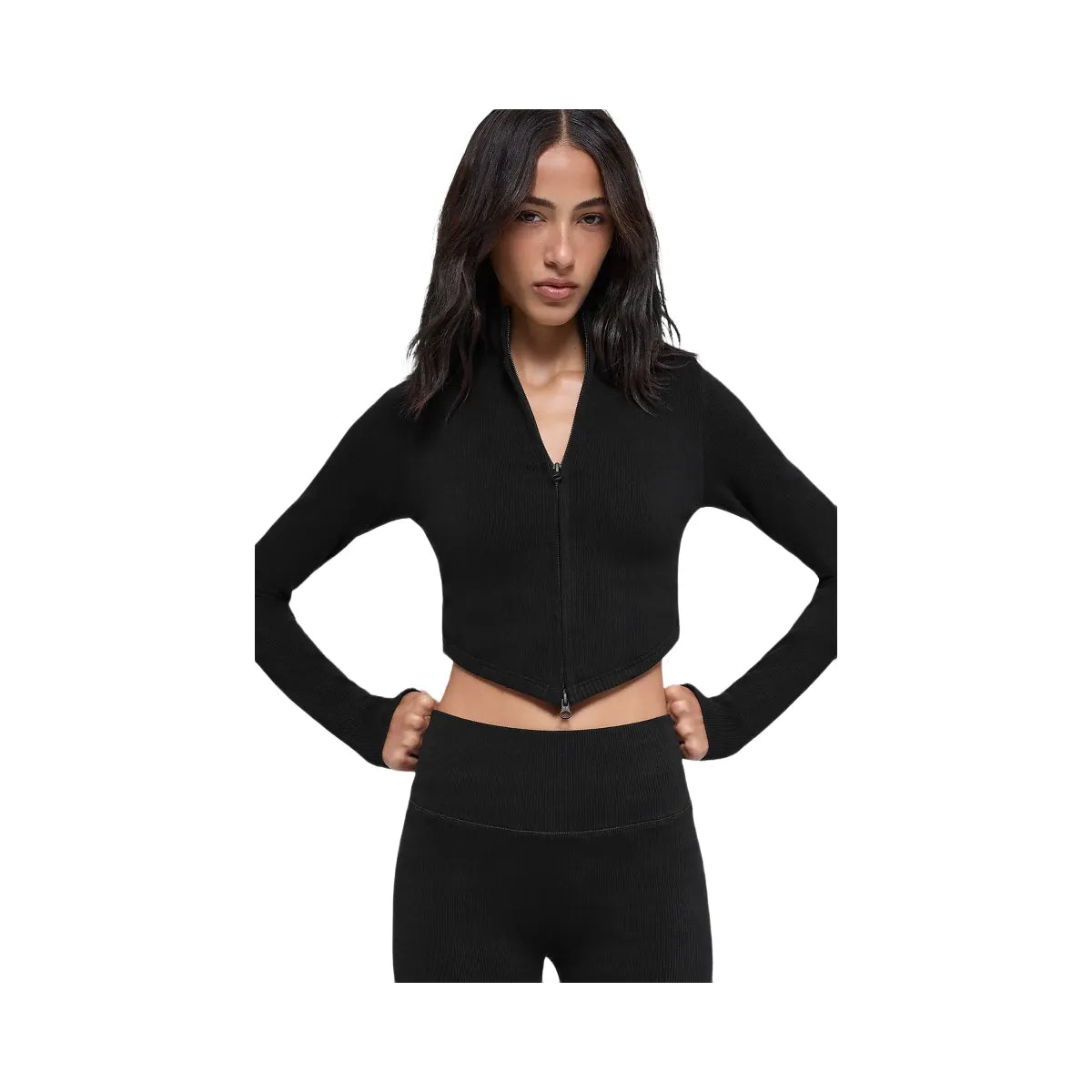 Alo Women's Seamless Two Tone Rib Jacket - Black