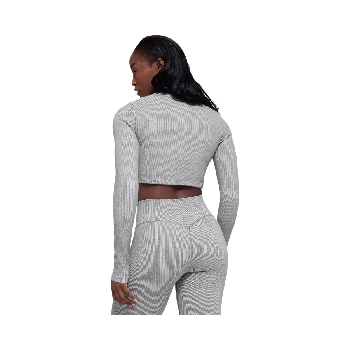 Alo Women's Seamless Two Tone Rib Jacket - Light Misty Grey Heather