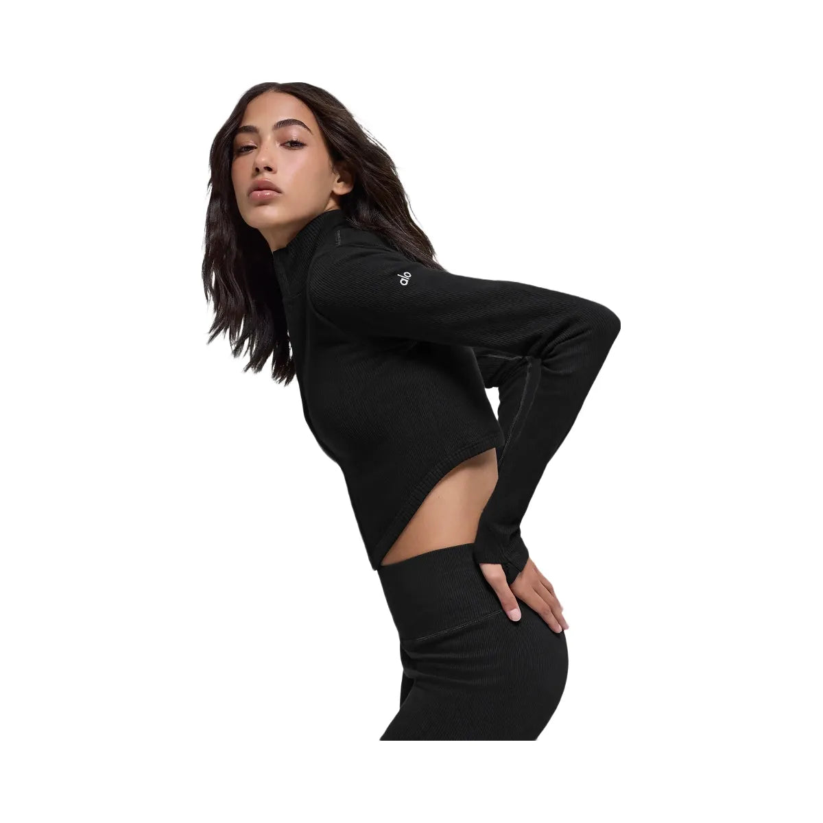 Alo Women's Seamless Two Tone Rib Jacket - Black
