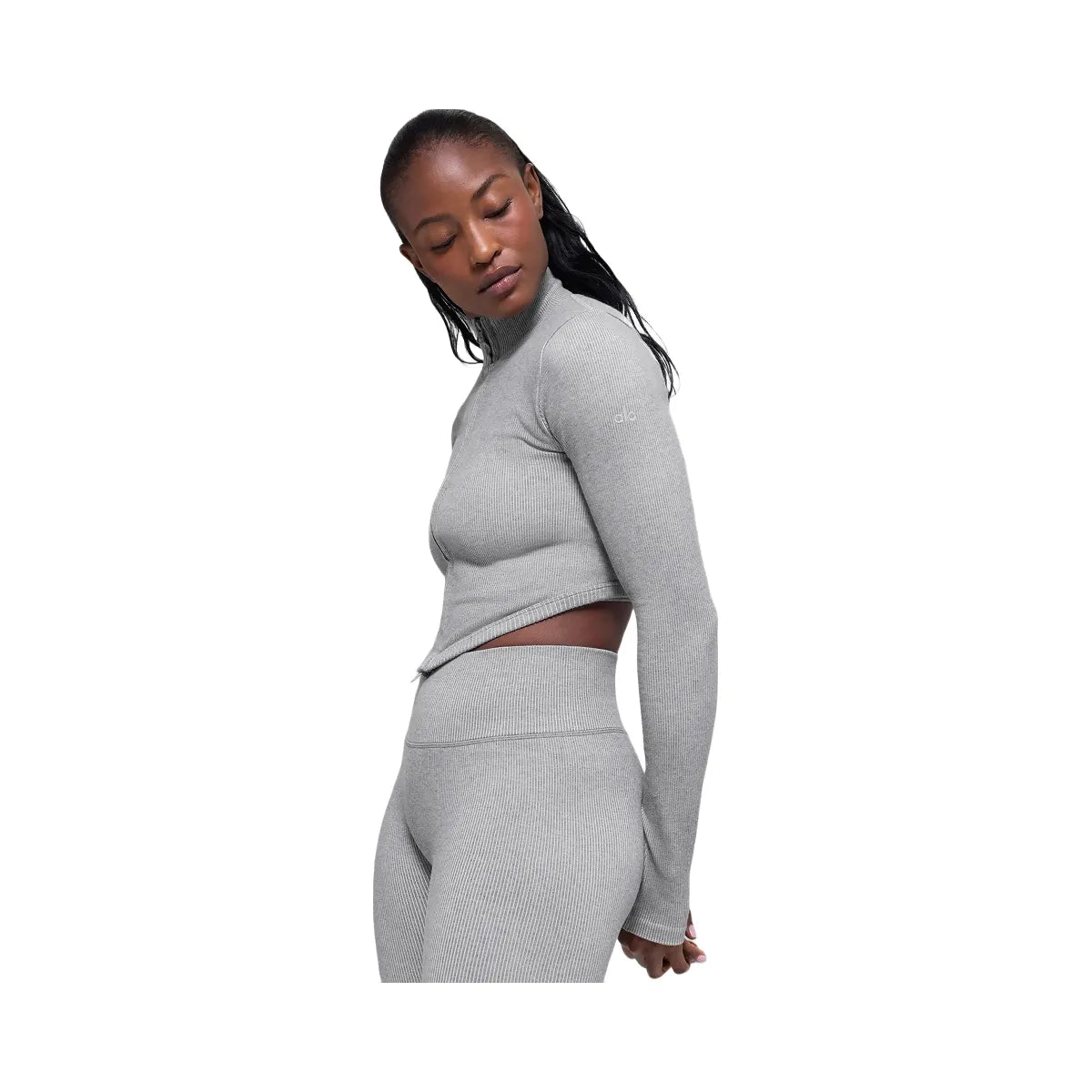 Alo Women's Seamless Two Tone Rib Jacket - Light Misty Grey Heather