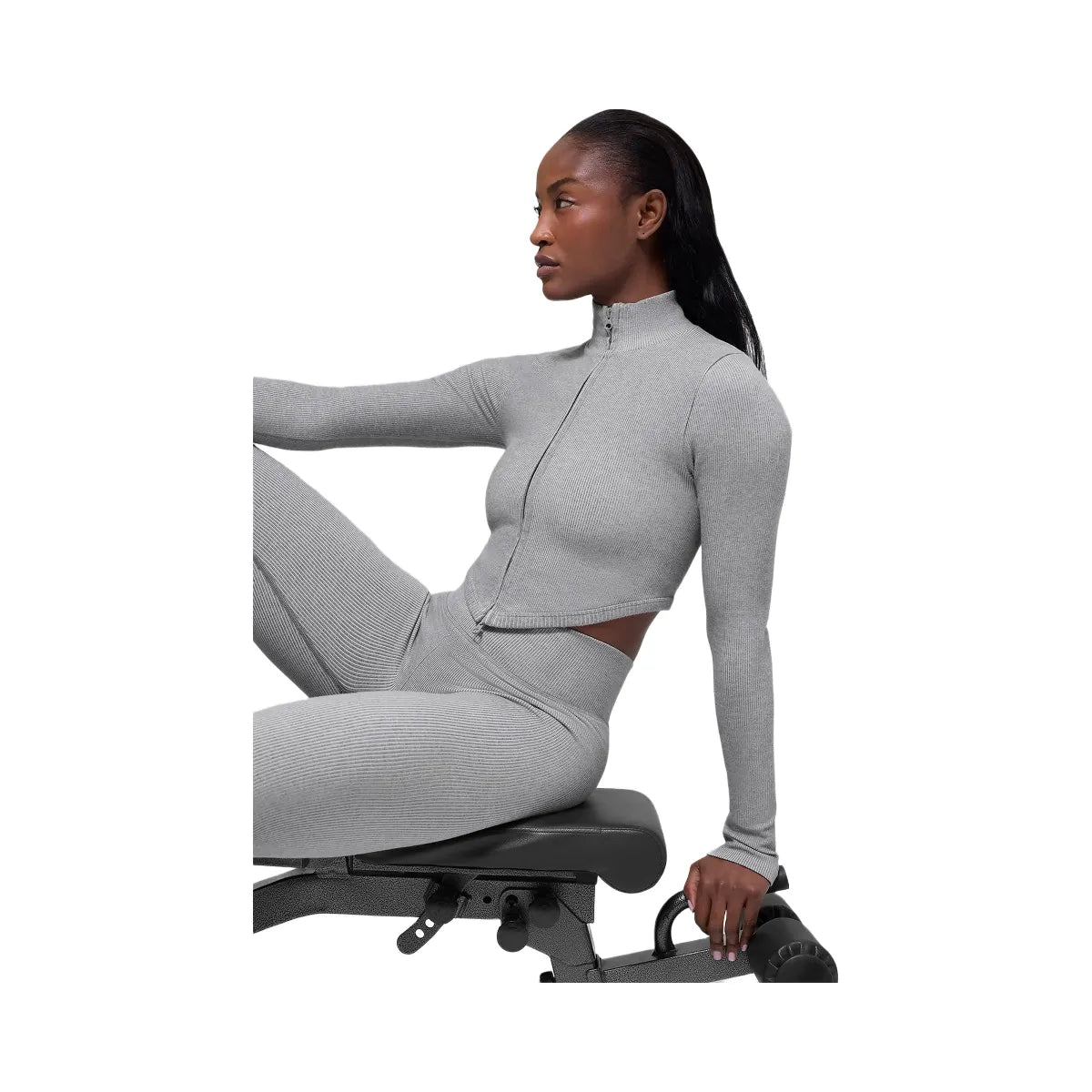 Alo Women's Seamless Two Tone Rib Jacket - Light Misty Grey Heather