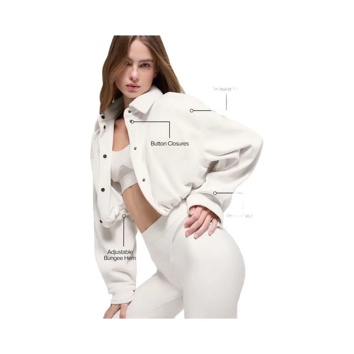 Alo Women's Ribbed Velour Cropped Mountain Side Jacket - Ivory