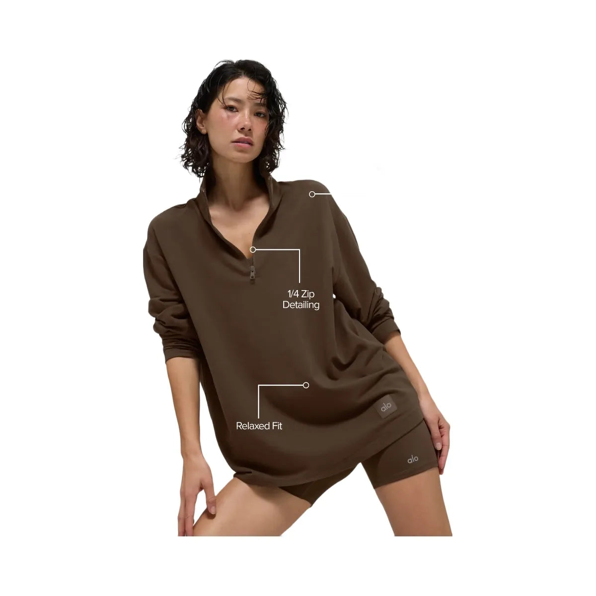 Alo Women's Double Take Long Sleeve 1/4 Zip - Espresso