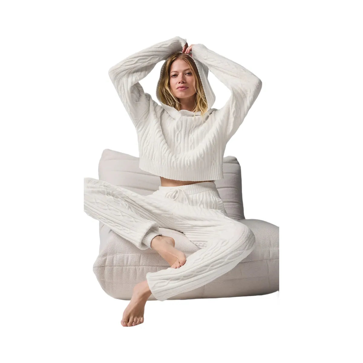 Alo Women's Cable Knit Winter Bliss Hoodie - Ivory