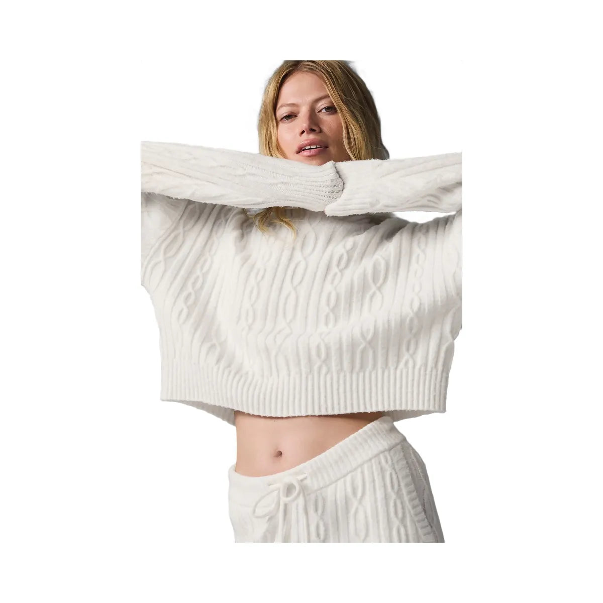 Alo Women's Cable Knit Winter Bliss Hoodie - Ivory