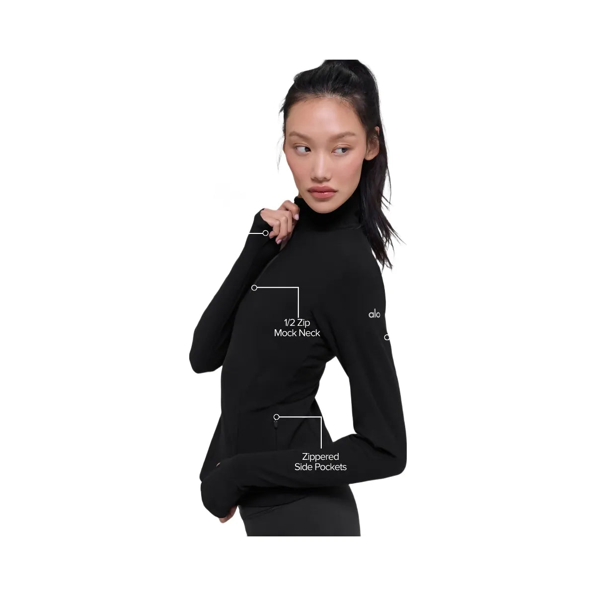 Alo Women's Alosoft 1/2 Zip Rapid Pullover - Black