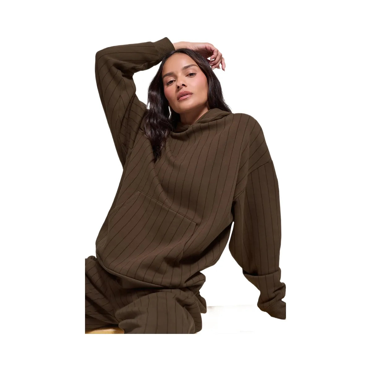 Alo Women's Pinstripe Hoodie - Espresso Pinstripe