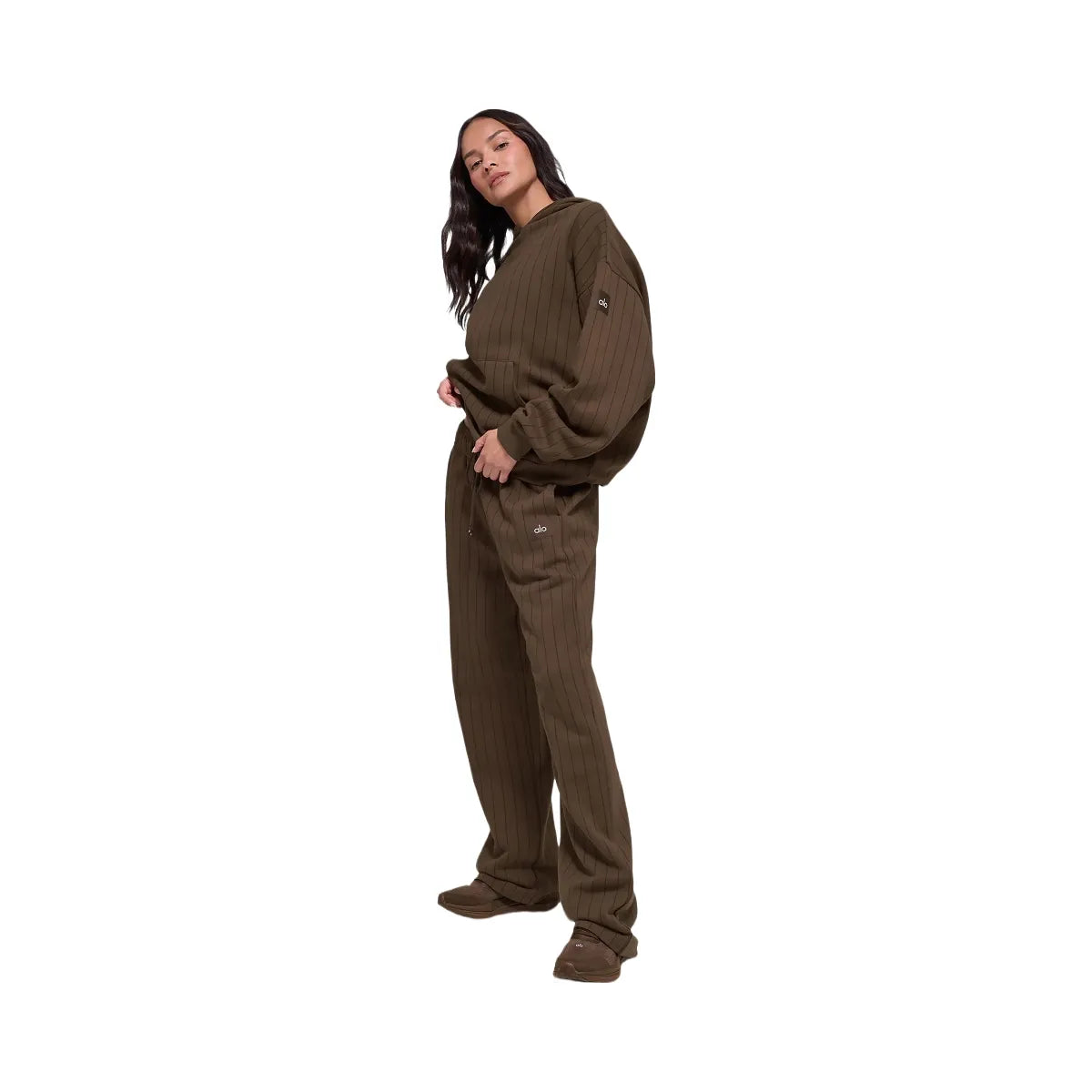Alo Women's Pinstripe Hoodie - Espresso Pinstripe