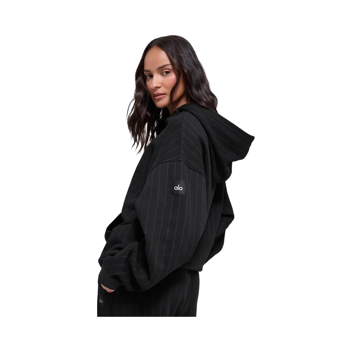 Alo Women's Pinstripe Hoodie - Black Pinstripe