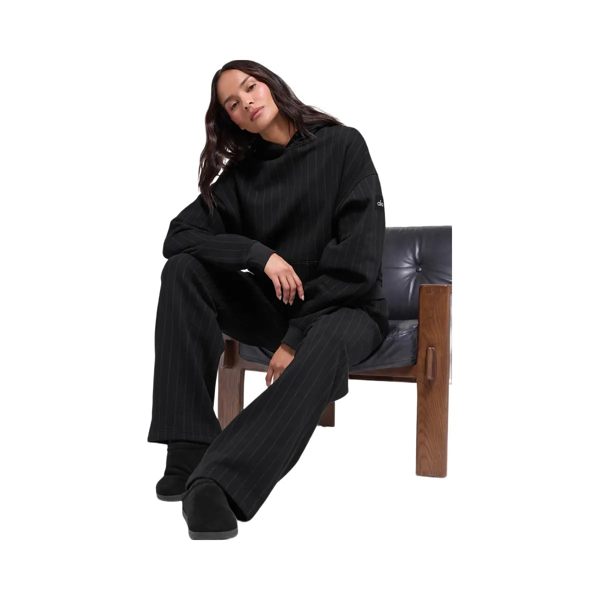 Alo Women's Pinstripe Hoodie - Black Pinstripe