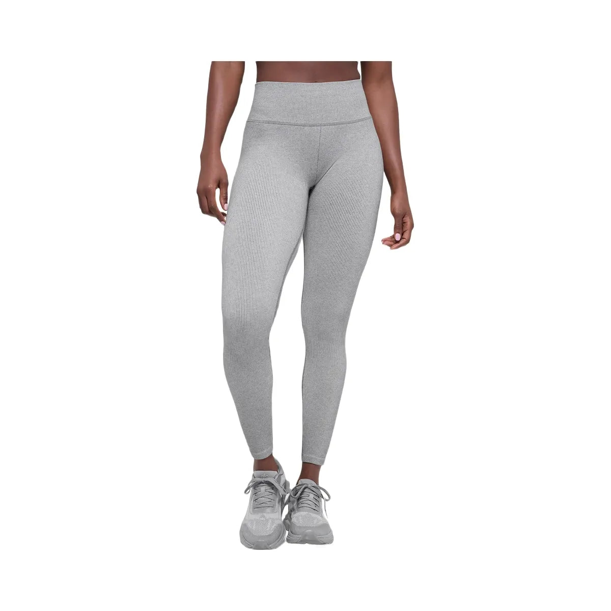 Alo Women's Seamless High-Waist Two Tone Rib Legging - Light Misty Grey Heather