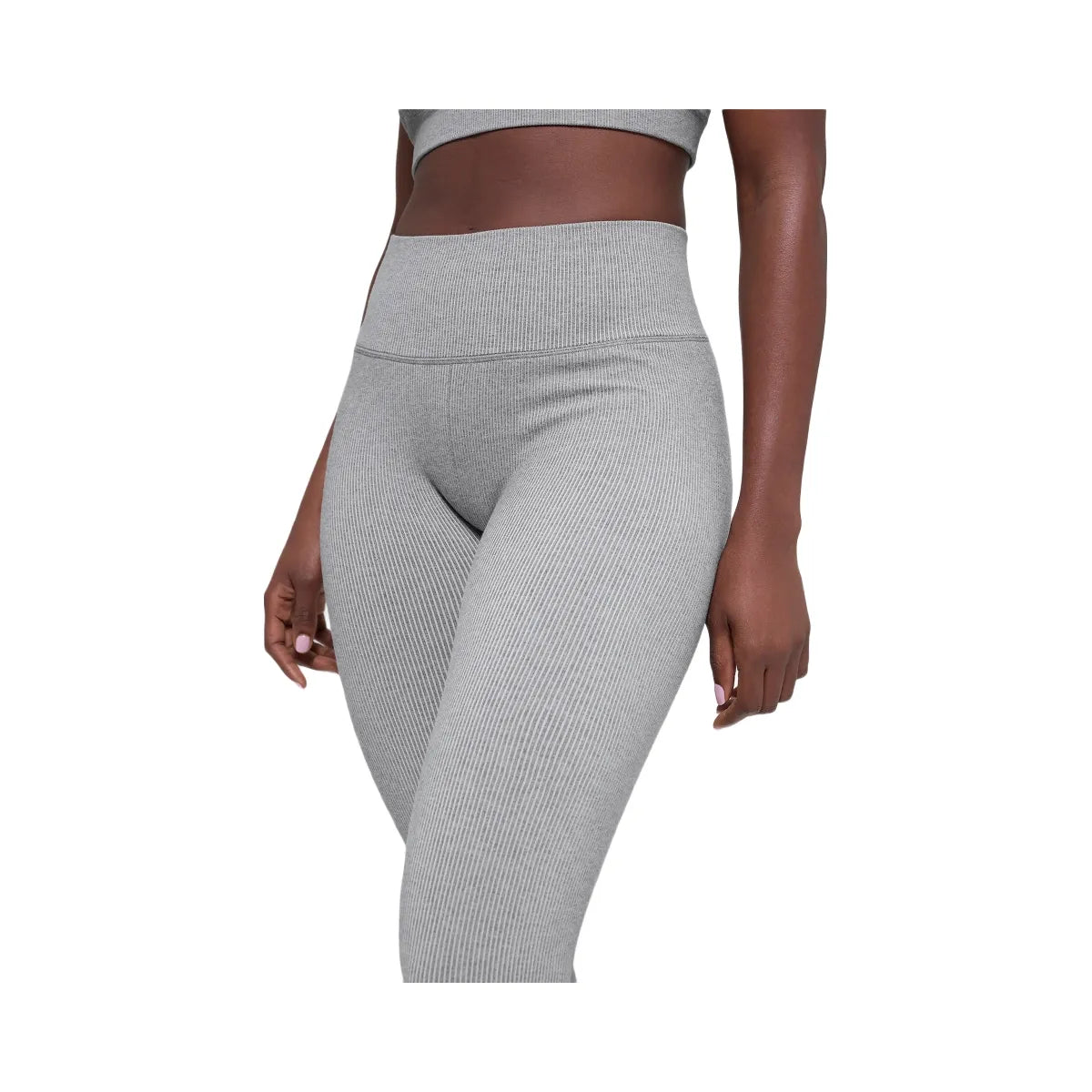 Alo Women's Seamless High-Waist Two Tone Rib Legging - Light Misty Grey Heather