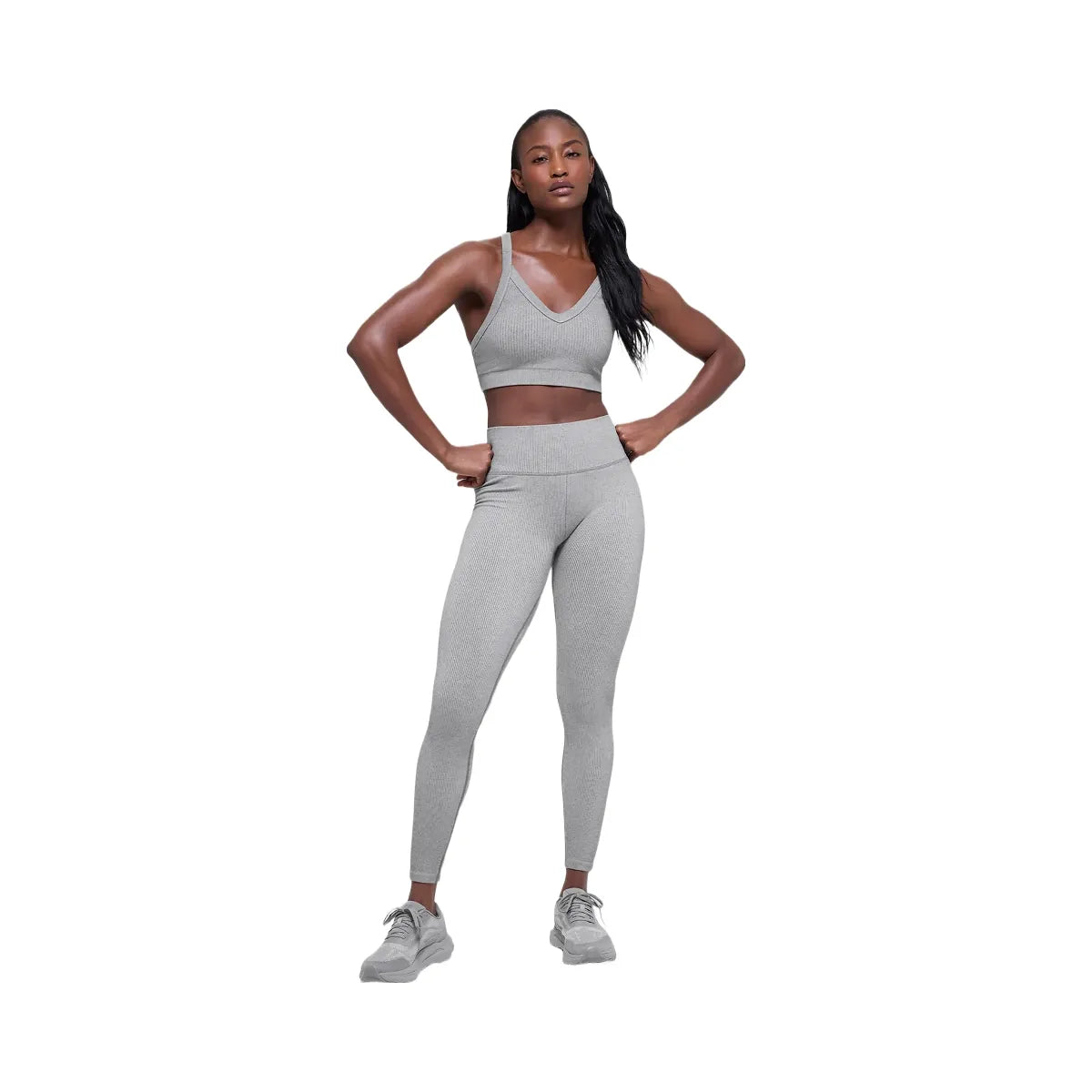 Alo Women's Seamless High-Waist Two Tone Rib Legging - Light Misty Grey Heather