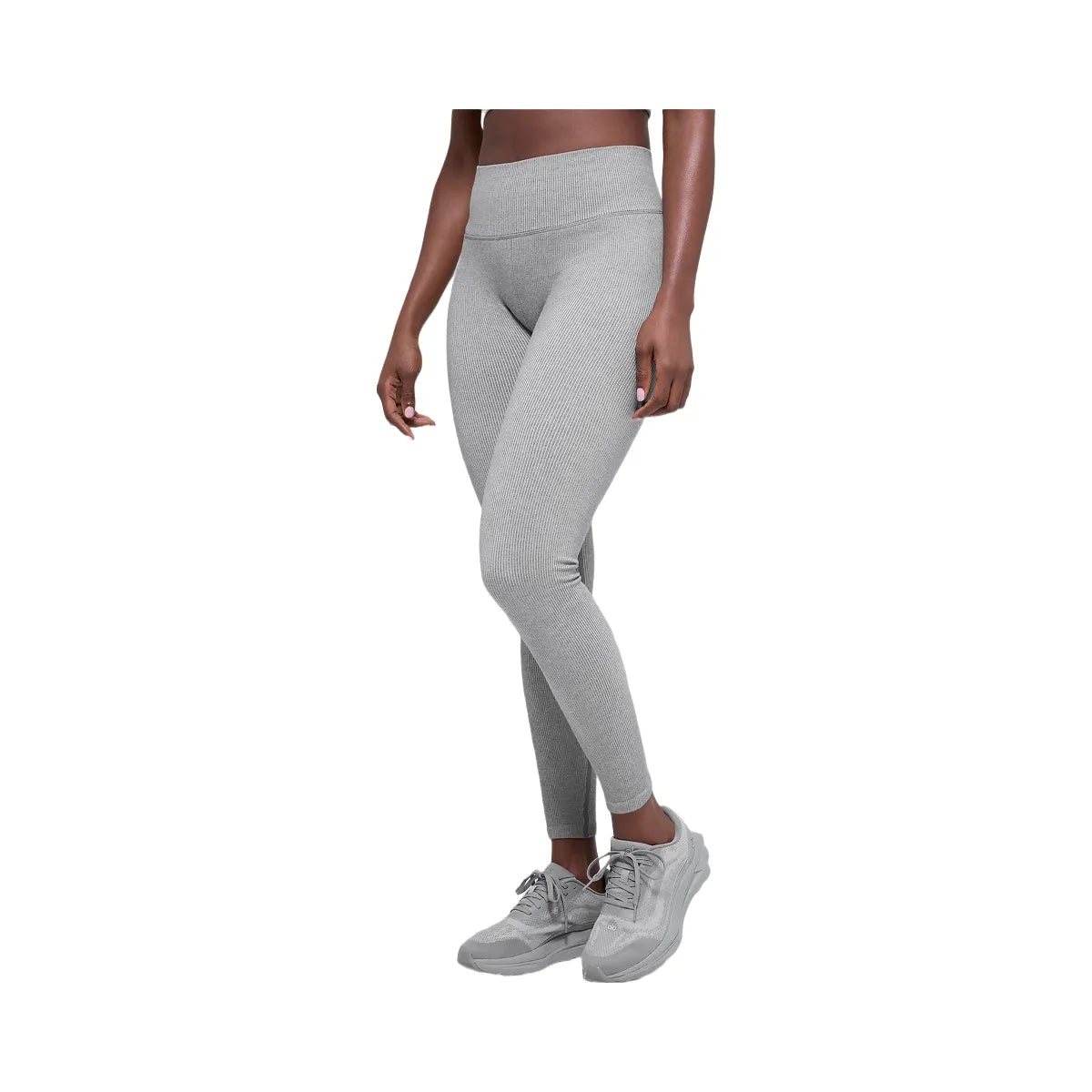 Alo Women's Seamless High-Waist Two Tone Rib Legging - Light Misty Grey Heather