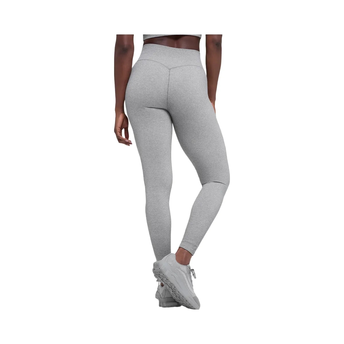 Alo Women's Seamless High-Waist Two Tone Rib Legging - Light Misty Grey Heather