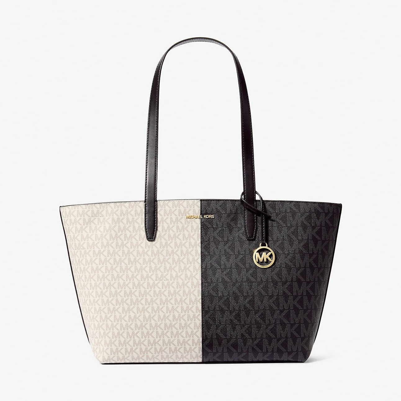 Michael Kors Jet Set Medium Two-Tone Logo Tote Bag Black Combo