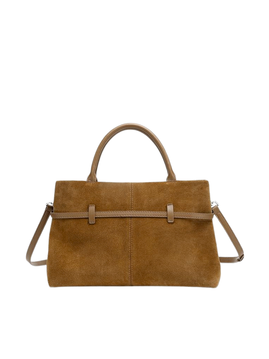Serena -Ladies suede leather satchel bag, col. Tan