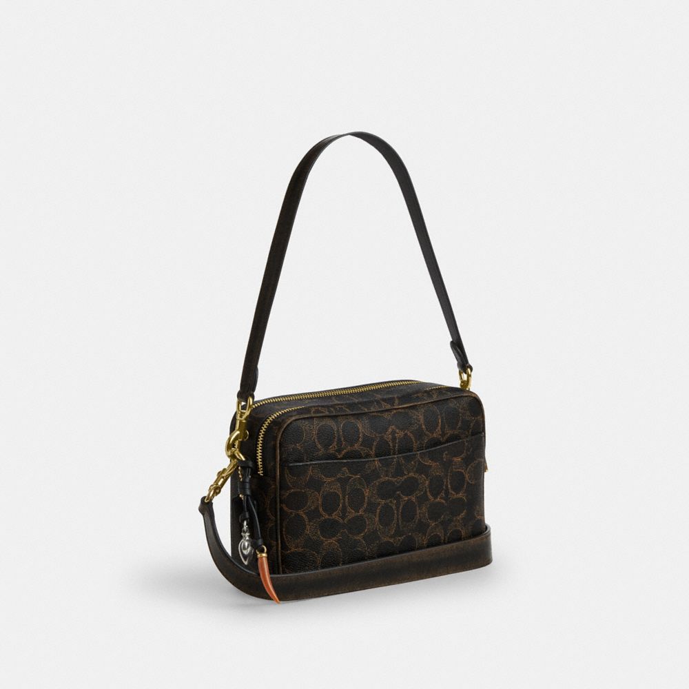 Coach Carey Crossbody Bag In Loved Signature Canvas With Charms Gold Brown