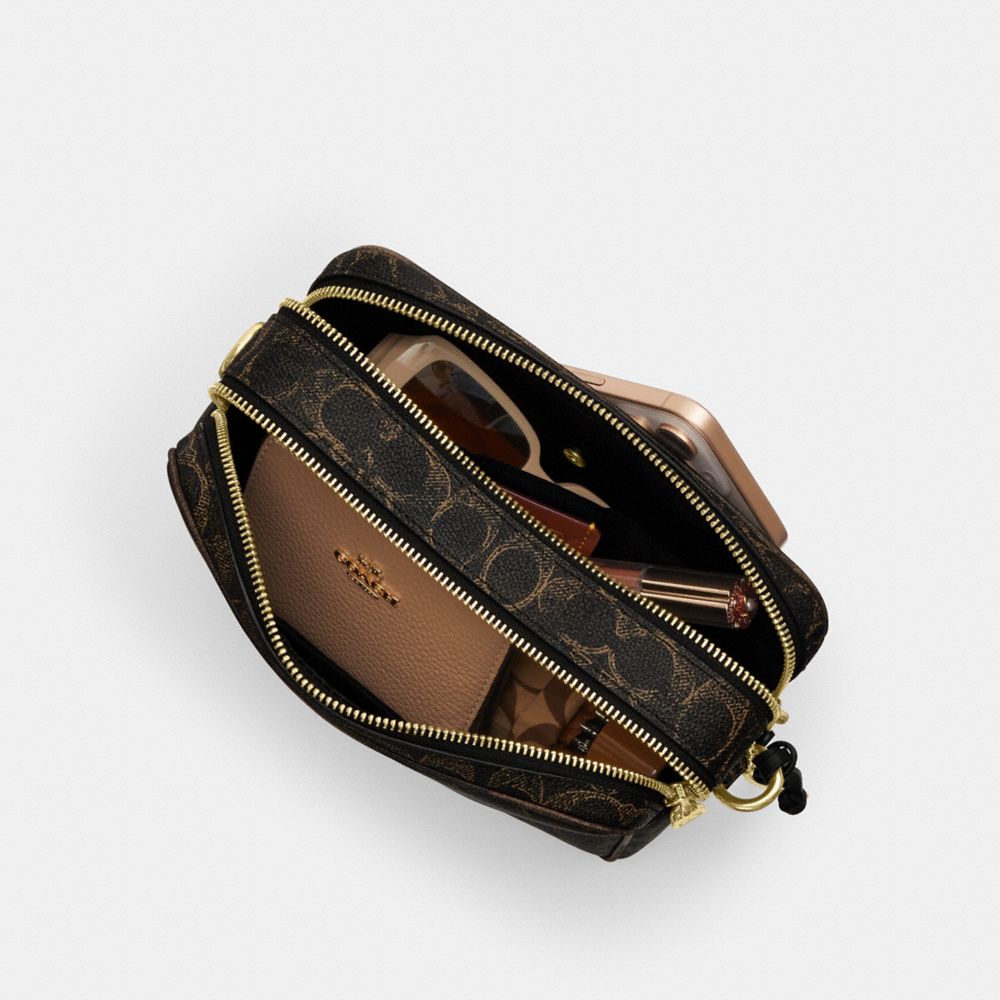 Coach Carey Crossbody Bag In Loved Signature Canvas With Charms Gold Brown